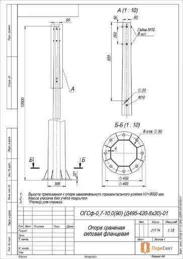 Изображение Опора ОГСф-0.7-10.0(90)(Д495-420-8х30)-01-ц Пересвет 00-021862