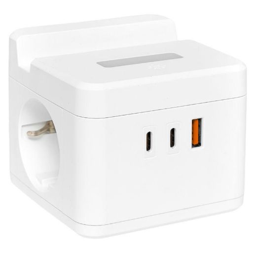 Изображение Удлинитель "Куб" 2х1.3м USB + 2Type C с быстрой зарядкой подставкой под телефон и ночником 1кв.мм EKF UBA-CUB-2-FC