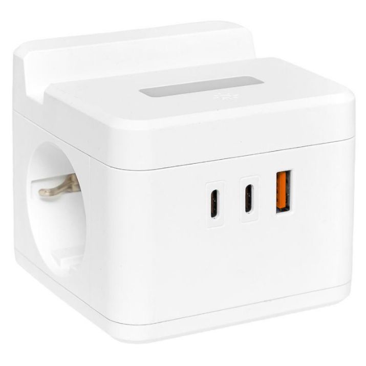 Изображение Удлинитель "Куб" 2х1.3м USB + 2Type C с быстрой зарядкой подставкой под телефон и ночником 1кв.мм EKF UBA-CUB-2-FC
