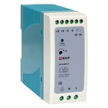 Изображение Блок питания на DIN-рейку 60Вт 220В AC/24В DC постоянного тока EKF DR-M-60W-24