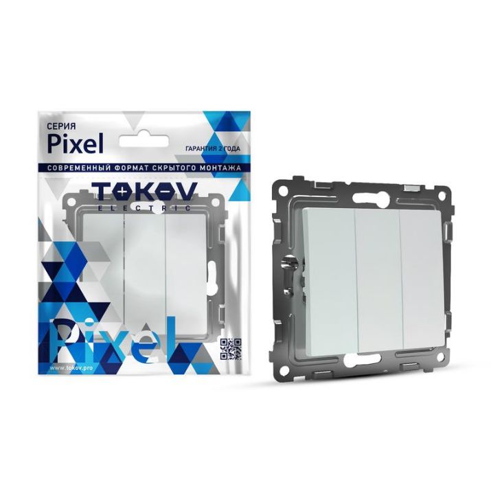 Изображение Выключатель 3-кл. СП Pixel 10А IP20 механизм перламутр. TOKOV ELECTRIC TKE-PX-V3-C04