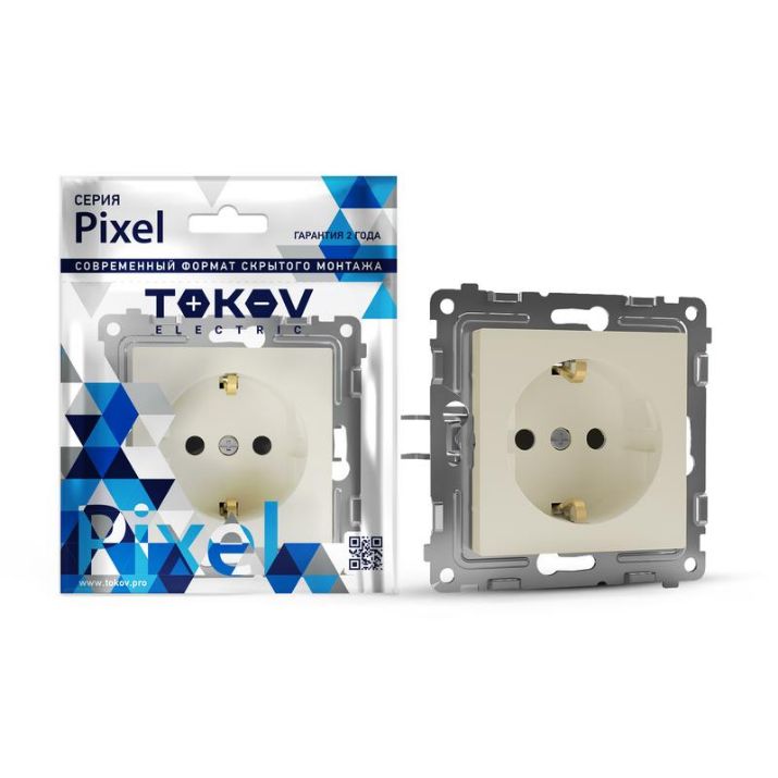 Изображение Розетка 1-м СП Pixel 16А IP20 с заземл. механизм беж. TOKOV ELECTRIC TKE-PX-R1Z-C02