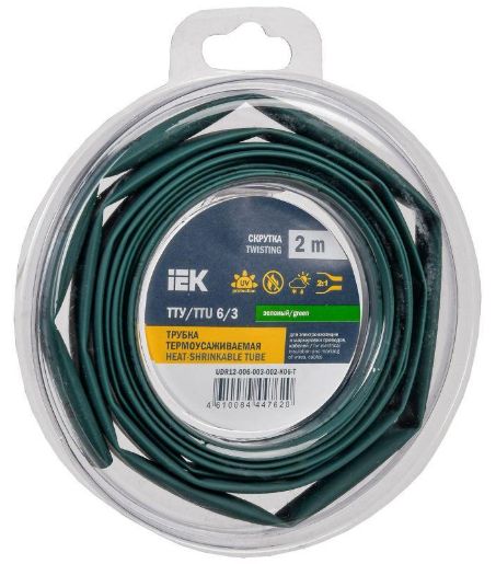 Изображение Трубка термоусадочная ТТУ нг-LS 6/3 зел. (уп.2м) IEK UDR12-006-003-002-K06-T