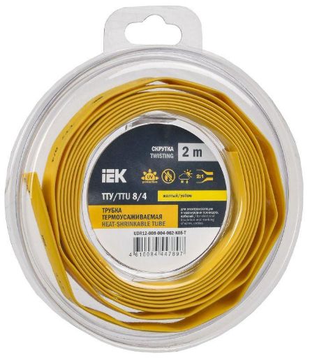 Изображение Трубка термоусадочная ТТУ нг-LS 8/4 желт. (уп.2м) IEK UDR12-008-004-002-K05-T