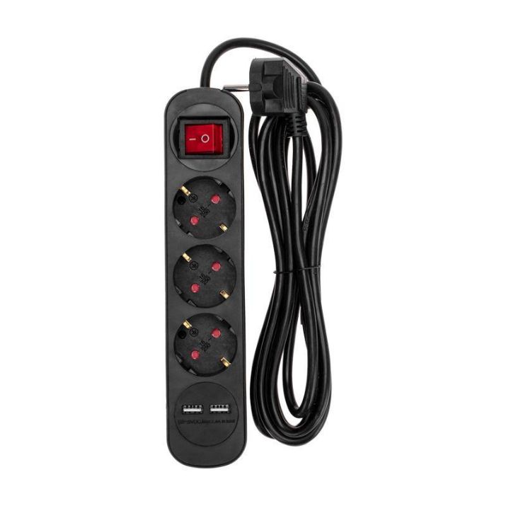 Изображение Удлинитель 3х3м с заземл. STANDARD 2хUSB 3х1кв.мм с выкл. черн. Rexant 13-4022