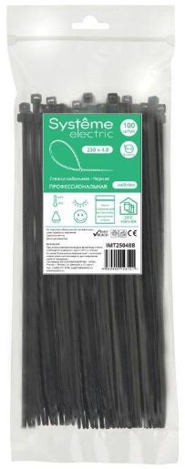 Изображение Стяжка кабельная 250х4.8 черн. (уп.100шт) SE IMT25048B