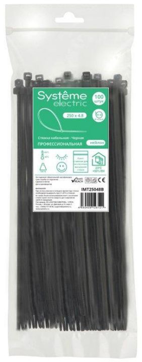 Изображение Стяжка кабельная 250х4.8 черн. (уп.100шт) SE IMT25048B