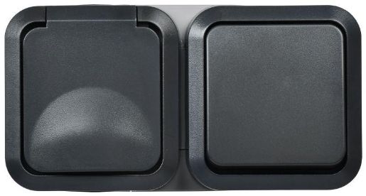 Изображение Блок ОП розетка + выключ. горизонт. TORS 16А IP55 TS142 графит IEK TS-G10-6-55-V-K53