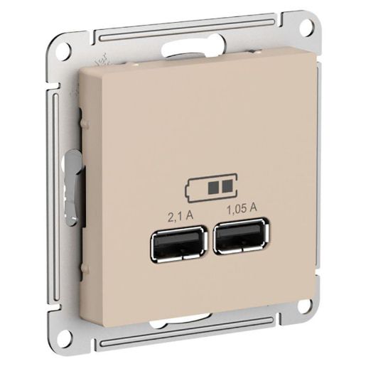 Изображение Розетка USB AtlasDesign тип A+A 5В/2.1А 2х5В/1.05А механизм песочн. SE ATN001233