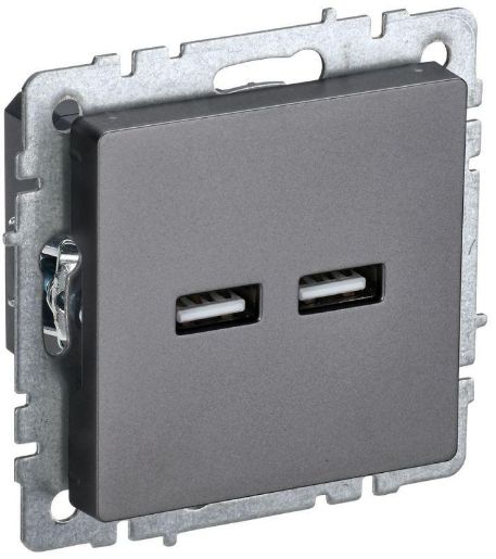 Изображение Розетка BRITE USB A+A 3.1А РЮ10-1-БрС механизм сталь IEK BR-U21-D31-K46