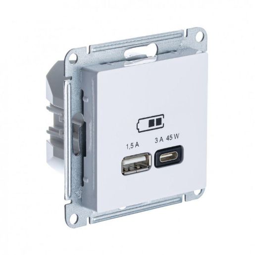 Изображение Розетка USB AtlasDesign тип A+C 45Вт QC PD высокоскор. ЗУ механизм бел. SE ATN000129