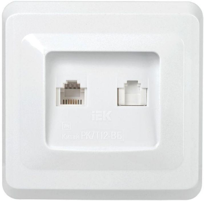 Изображение Розетка компьютерная + телефонная 2-м СП Вега РК/Т12-ВБ RJ45 + RJ11 бел. IEK EIV20-K01-DM