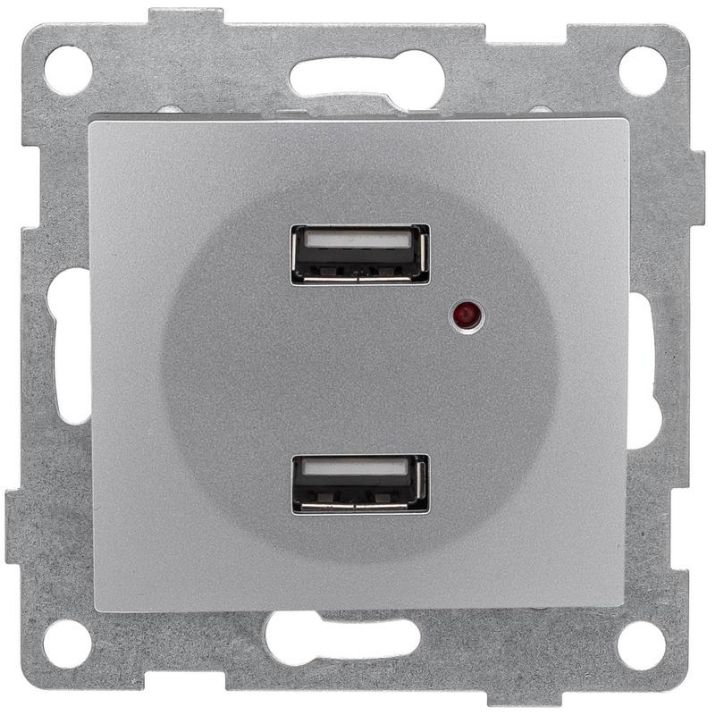 Изображение Розетка USB 2-м СП Bravo механизм серебр. GUSI С10USB2-004