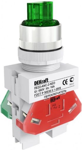 Изображение Переключатель на 2 положения I-O ПЕ-22 ANC-2 d22мм зел. DEKraft 25057DEK