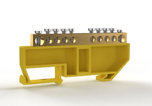 Изображение Шина PE "земля" на DIN-изоляторе 6х9мм 10 отвер. латунь TOKOV ELECTRIC TKE-BCB-69-10-DIN/PE