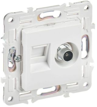 Изображение Розетка двойная TV+RJ45 кат.5E SKANDY SK-A14W арктич. бел. IEK SK-AK20-1-K01