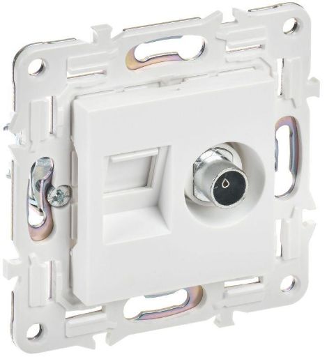 Изображение Розетка двойная TV+RJ45 кат.5E SKANDY SK-A14W арктич. бел. IEK SK-AK20-1-K01