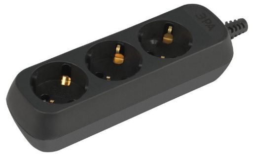 Изображение Колодка удлинителя 3-м с заземл. черн. KX-3e-B Эра Б0061718
