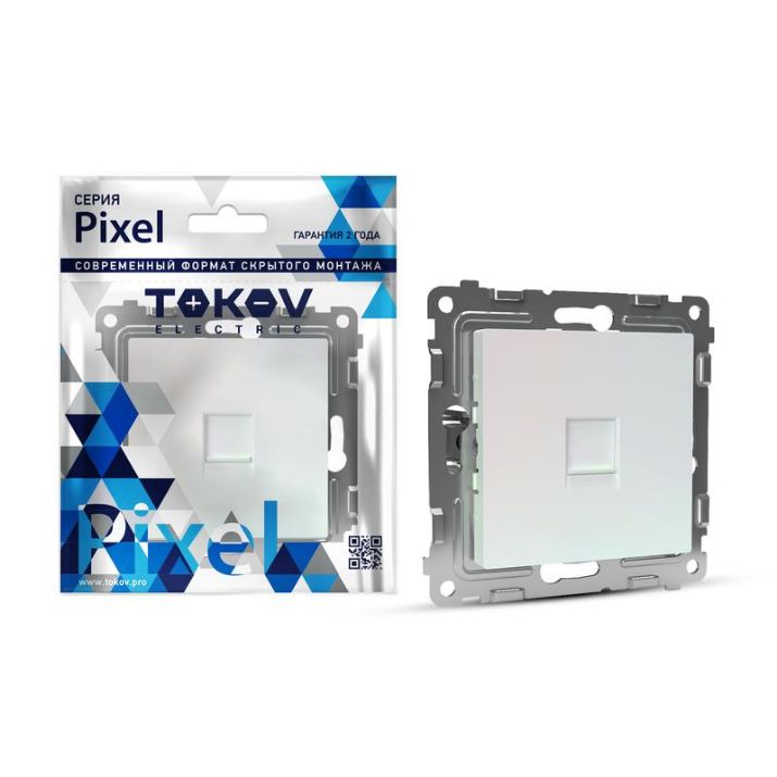Изображение Розетка компьютерная 1-м СП Pixel RJ45 кат.5E механизм перламутр. TOKOV ELECTRIC TKE-PX-RC1-C04