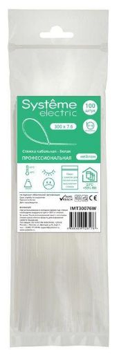 Изображение Стяжка кабельная 300х7.6 бел. (уп.100шт) SE IMT30076W