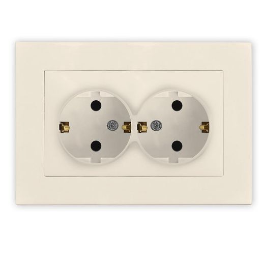 Изображение Розетка 2-м СП Афина 16А IP20 с заземл. в сборе сл. кость (ivory) Universal A0128-I