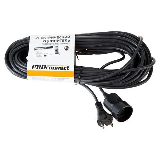 Изображение Удлинитель-шнур 1х20м без заземл. 6А IP20 1.3кВт ПВС 2х0.75 черн. PROCONNECT 11-7115