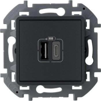 Изображение Устройство зарядное Inspiria с 2-мя USB разьемами A и C 240В / 5В 3000мА антрацит Leg 673763