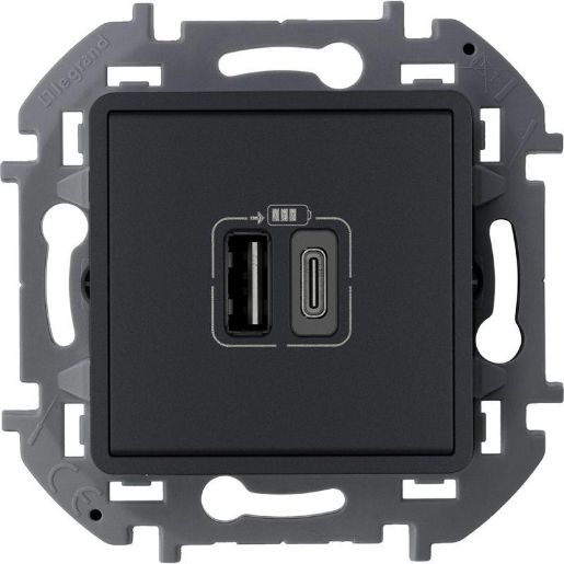 Изображение Устройство зарядное Inspiria с 2-мя USB разьемами A и C 240В / 5В 3000мА антрацит Leg 673763