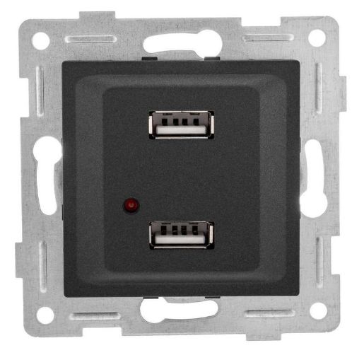 Изображение Розетка USB 2-м СП Ugra механизм графит GUSI С11USB2-010