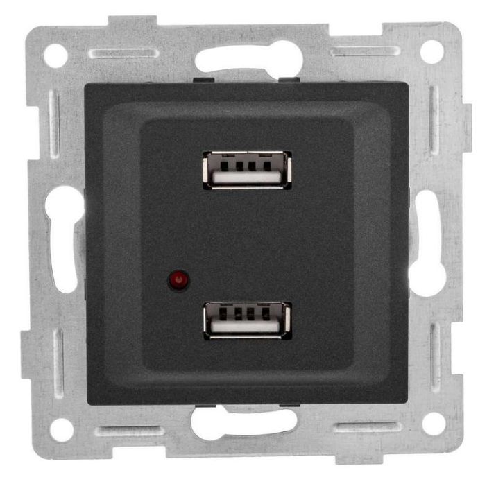 Изображение Розетка USB 2-м СП Ugra механизм графит GUSI С11USB2-010