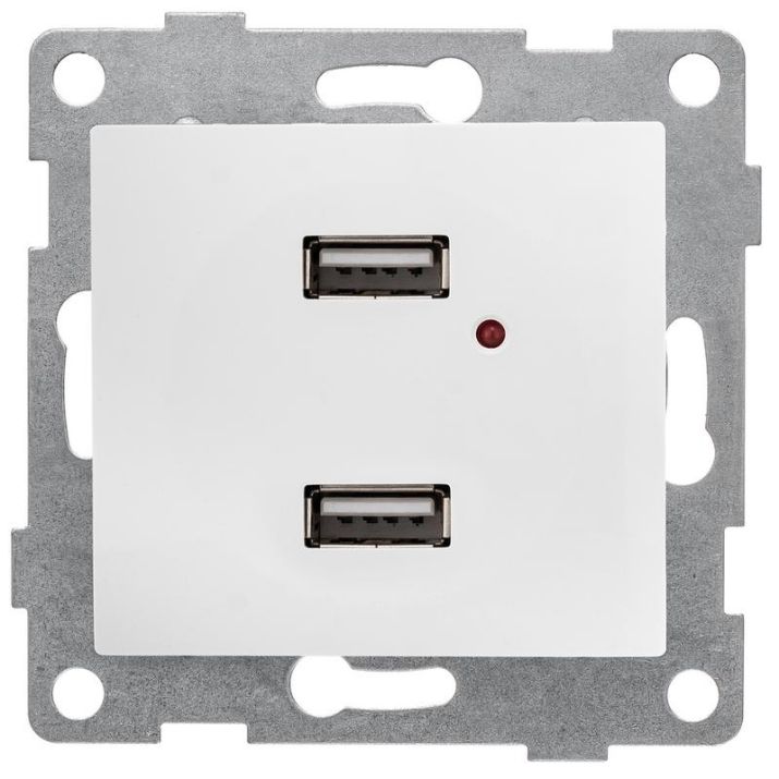 Изображение Розетка USB 2-м СП Bravo механизм бел. GUSI С10USB2-001