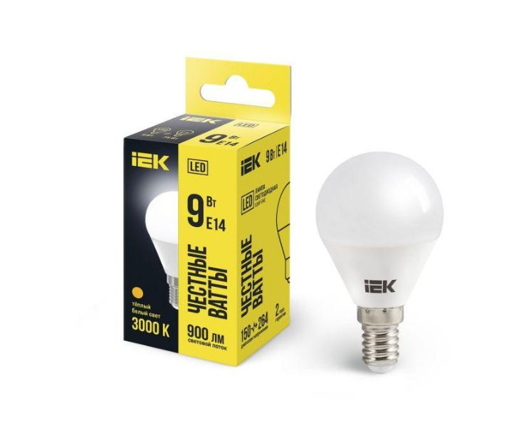 Изображение Лампа светодиодная ECO G45 9Вт шар 3000К E14 230В IEK LLE-G45-9-230-30-E14