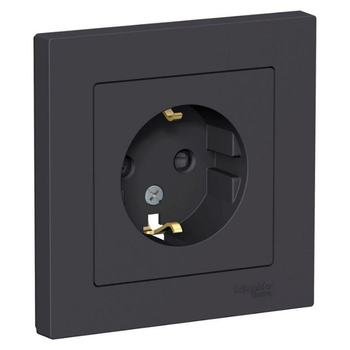 Изображение Розетка 1-м СП AtlasDesign 16А IP20 с заземл. защ. шторки в сборе карбон SE ATN001044