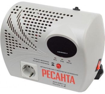 Изображение Стабилизатор напряжения АСН-500 Н/1-Ц 1ф 0.5кВт настен. с розеткой IP20 релейный Ресанта 63/6/9