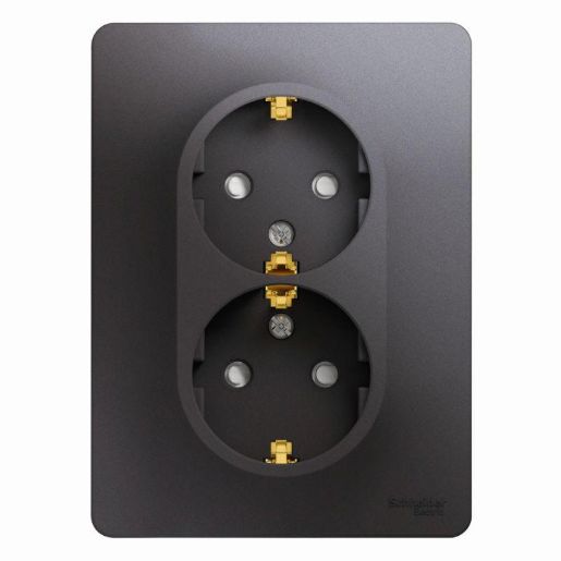 Изображение Розетка 2-м СП Glossa 16А IP20 250В с заземл. защ. шторки в сборе графит SE GSL001326