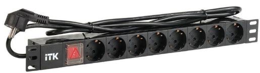 Изображение Блок розеток 8 мест PDU (немец. станд.) PH12-8D1-P 19дюймов DIN49440 с LED выкл. ПВХ 1U шнур 2м ITK PH12-8D1-P