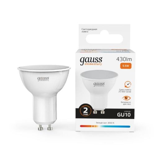 Изображение Лампа светодиодная Elementary 5.5Вт MR16 софит 3000К тепл. бел. GU10 430лм GAUSS 13616