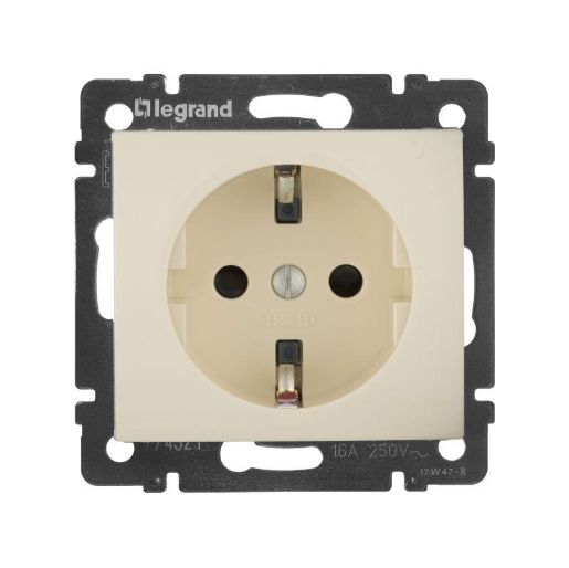 Изображение Розетка 1-м СП Valena 16А IP21 230/250В 2P+E с заземл. защ. шторки на винтах механизм сл. кость Leg 774321