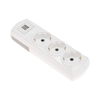 Изображение Колодка 3-м с заземл. PREMIUM 2 USB бел. Rexant 13-4402
