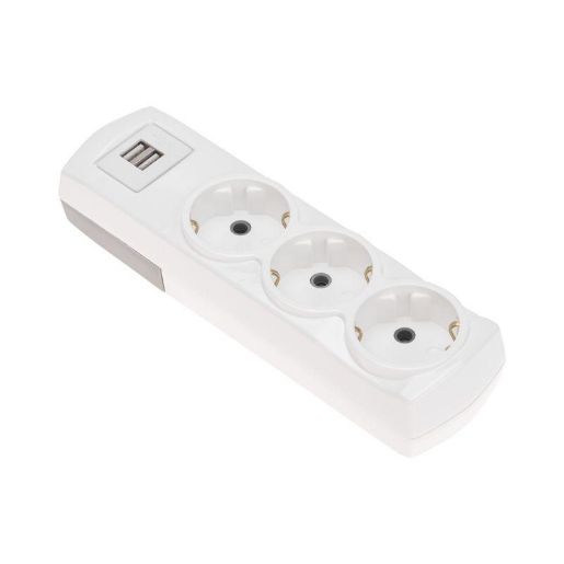 Изображение Колодка 3-м с заземл. PREMIUM 2 USB бел. Rexant 13-4402