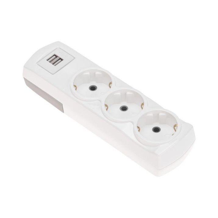 Изображение Колодка 3-м с заземл. PREMIUM 2 USB бел. Rexant 13-4402
