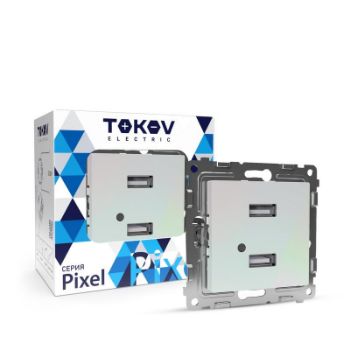 Изображение Розетка 2-м USB СП Pixel тип A+A 5В 1х2.1А 2х1.05А механизм перламутр. TOKOV ELECTRIC TKE-PX-2USB-C04