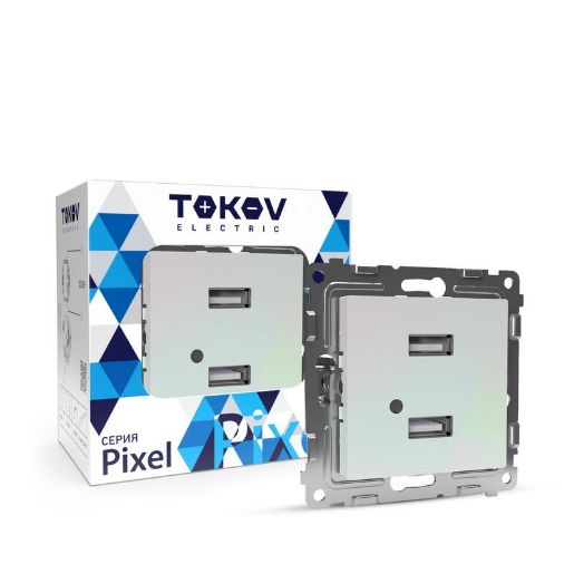 Изображение Розетка 2-м USB СП Pixel тип A+A 5В 1х2.1А 2х1.05А механизм перламутр. TOKOV ELECTRIC TKE-PX-2USB-C04