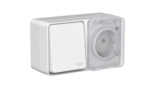 Изображение Блок ОП AtlasDesign PROFI IP54 (розетка 16А заземл. защ. шторки + 1-кл. выключатель 10А) сер. SE ATN543070