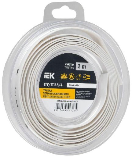 Изображение Трубка термоусадочная ТТУ нг-LS 8/4 бел. (уп.2м) IEK UDR12-008-004-002-K01-T
