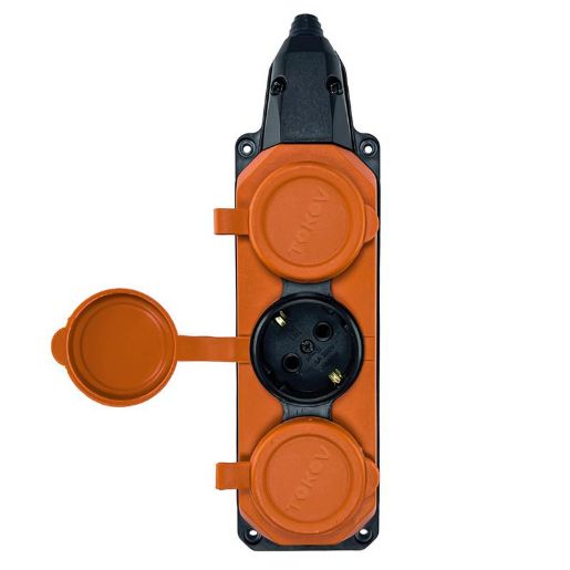 Изображение Колодка удлинителя 3-м с заземл. 16А IP44 каучук оранж. TOKOV TKE-C10-KK3-Z