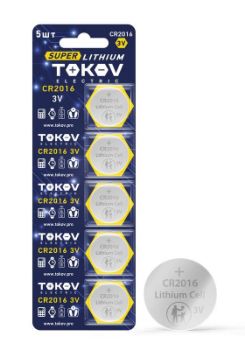 Изображение Элемент питания литиевый CR2016 таблетка (блистер 5шт) TOKOV ELECTRIC TKE-LI-CR2016/B5