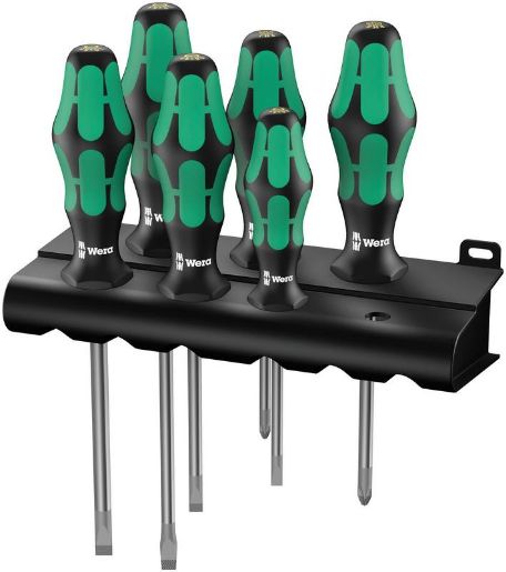 Изображение Набор отверток 334/6 Rack Kraftform Plus Lasertip 6 предметов (PH 1х80/2х100; SL 0.5х3.0х80/0.8х4.0х100/1.0х5.5х125/1.2х6.5х150) Wera WE-105650
