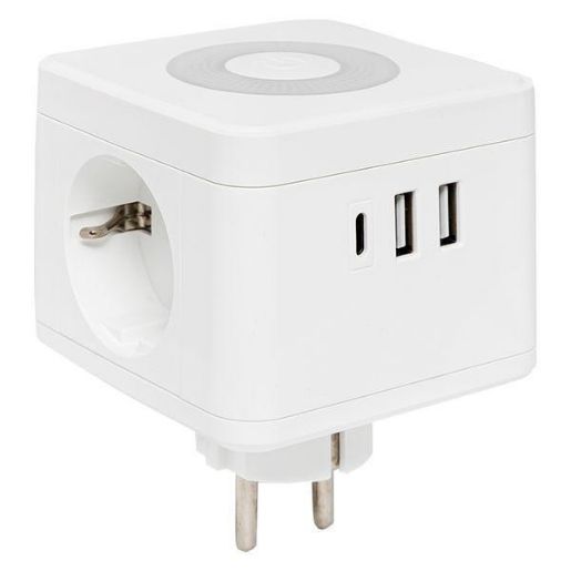 Изображение Разветвитель 3-м куб 2 гнезда 2хUSB 2.4А + тип C + ночник EKF UBA-CUB-T2-TC