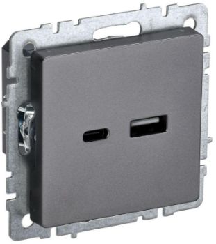 Изображение Розетка BRITE USB A+C 18Вт РЮ11-1-БрС механизм сталь IEK BR-U22-018-K46